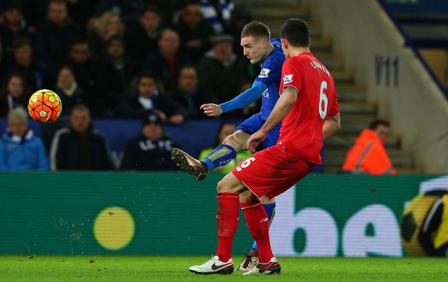 Jamie Vardy unleashes a 30-yard volley for Leicester vs Liverpool Jamie Vardy unleashes a 30-yard volley for Leicester vs Liverpool