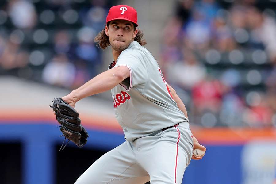 Philadelphia Phillies starting pitcher Aaron Nola pitches against the New York Mets during the second inning