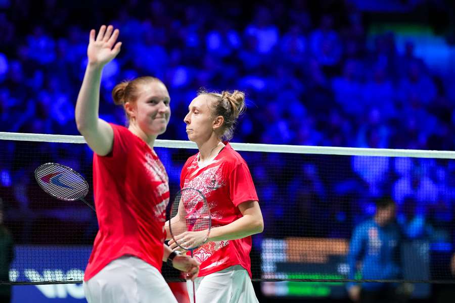 Maiken Fruergaard og Sara Thygesen (th) i damedouble under Indledende kampe i Victor Denmark Open