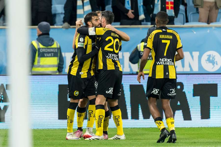 Hammarby players celebrate going 3-0 up Hammarby players celebrate going 3-0 up