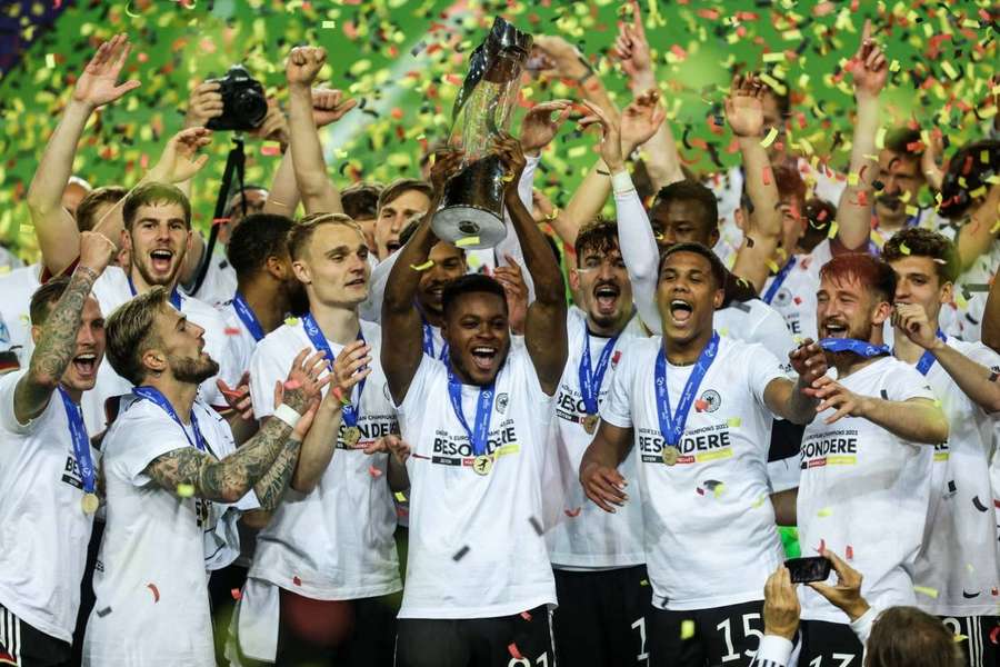 Germany celebrate winning the Euro U21 title following a 1-0 win over Portugal