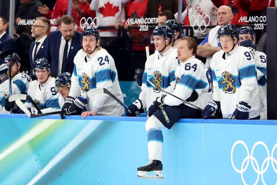 The Finland bench after the tough loss to Canada