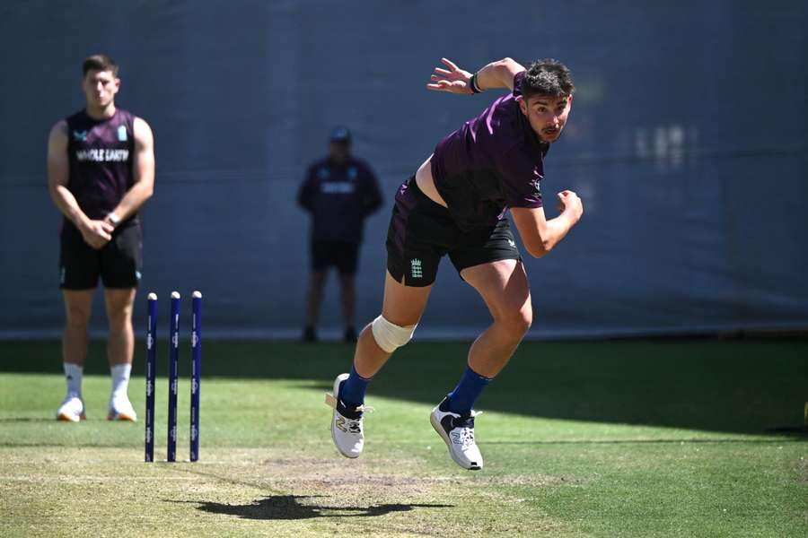 Josh Tongue bowls in the Adelaide Oval nets on Sunday afternoon. Josh Tongue bowls in the Adelaide Oval nets on Sunday afternoon.