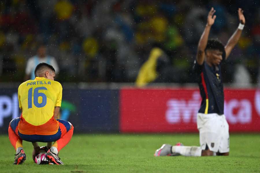 Colombia's Portilla looks on in disbelief as Ecuador pulls off the 1-0 upset.