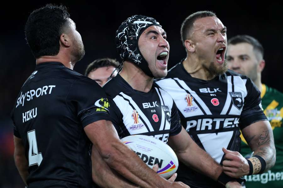 Jahrome Hughes celebrates scoring a try at the previous Rugby League World Cup. Jahrome Hughes celebrates scoring a try at the previous Rugby League World Cup.
