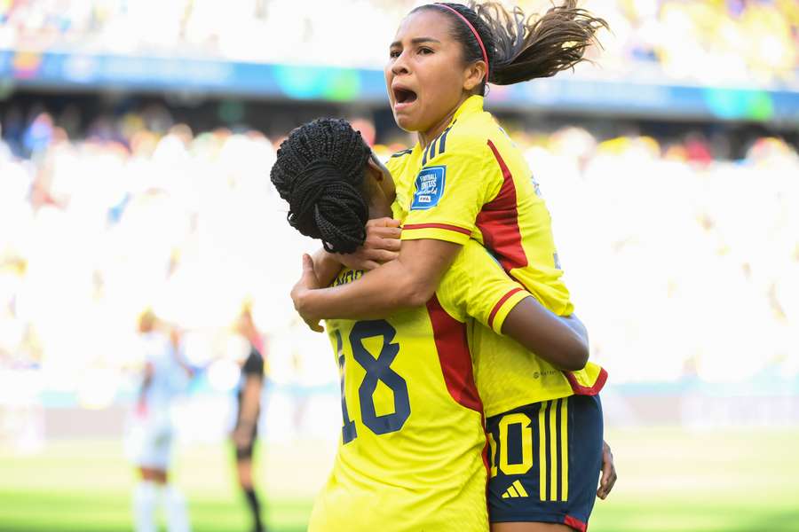 Colombia's forward #18 Linda Caicedo celebrates scoring her team's second goal