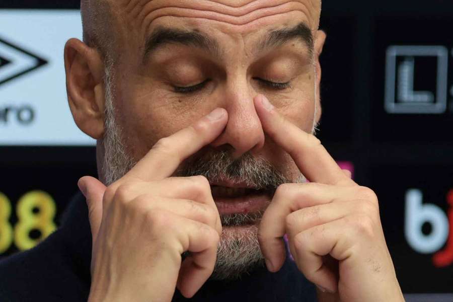 Manchester City manager Pep Guardiola during a press conference after the match Manchester City manager Pep Guardiola during a press conference after the match
