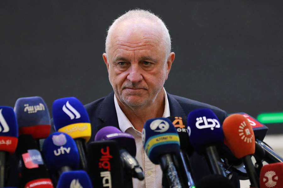 Iraq head coach Graham Arnold speaks to reporters at a pre-tournament press conference in Baghdad. Iraq head coach Graham Arnold speaks to reporters at a pre-tournament press conference in Baghdad.