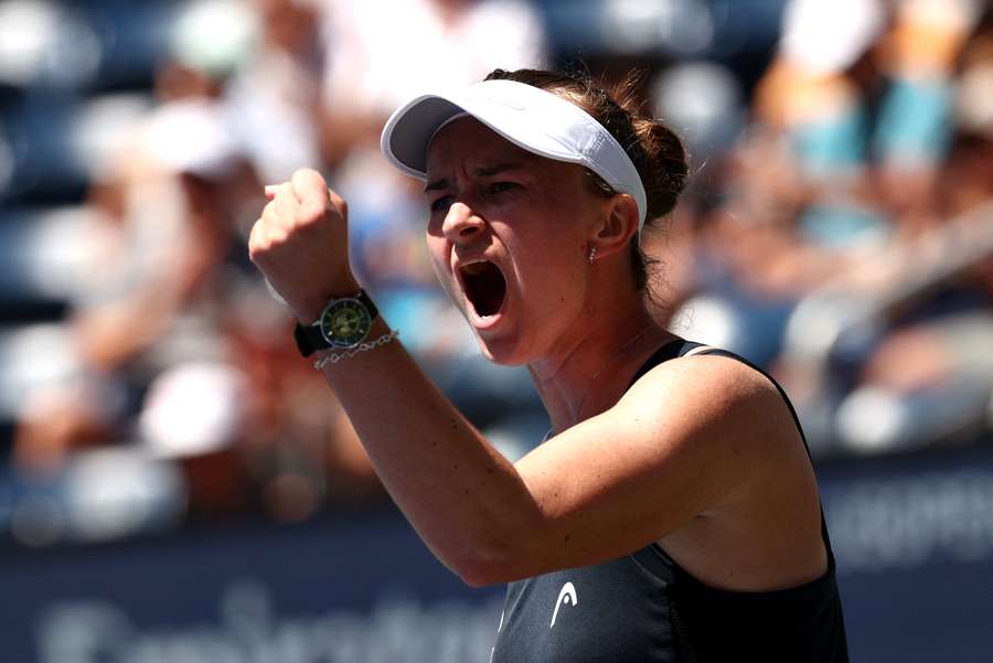 Krejcikova celebrates her first-round victory