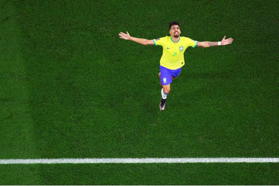 Lucas Paqueta celebrates scoring at the World Cup