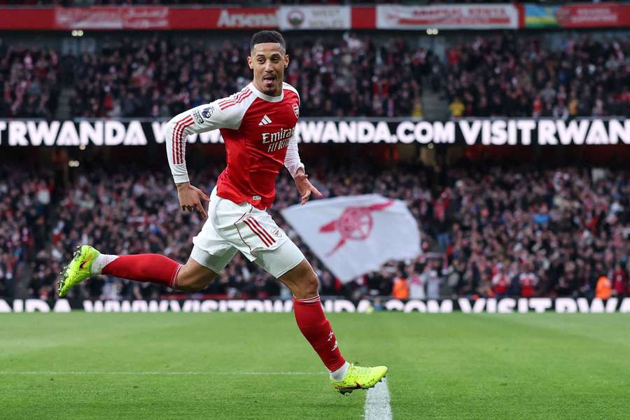 Saliba celebrates scoring for Arsenal Saliba celebrates scoring for Arsenal