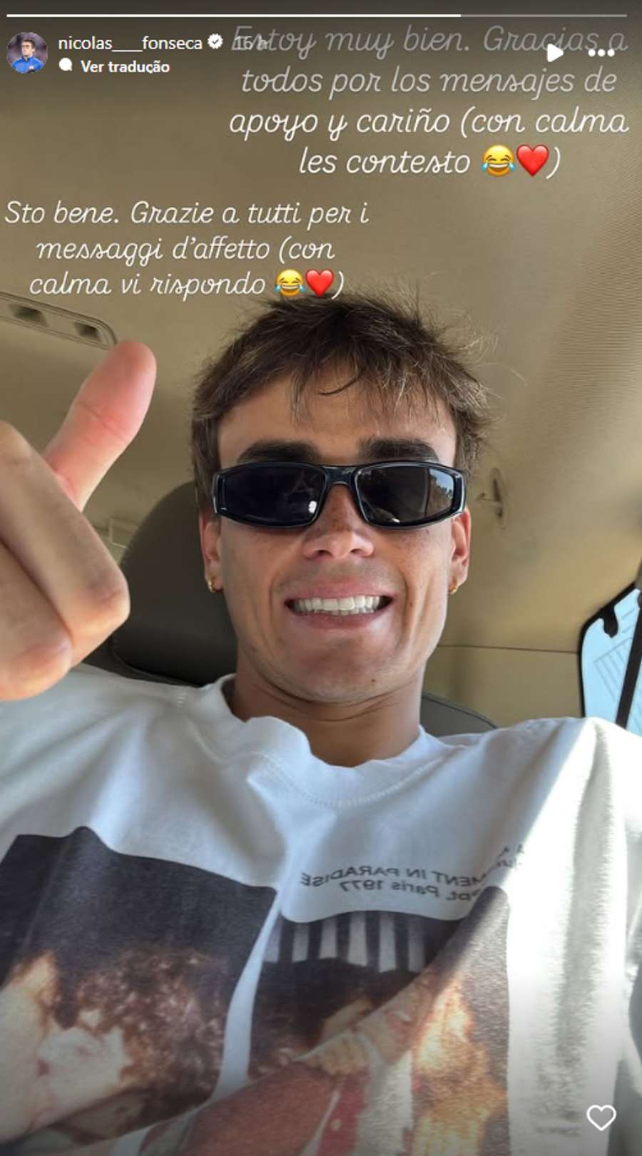 A publicação de Nicolás Fonseca nas redes sociais A publicação de Nicolás Fonseca nas redes sociais