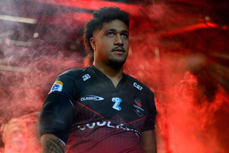 Leicester Fainga'anuku walking out to take on the Blues during the 2026 Super Rugby season. 