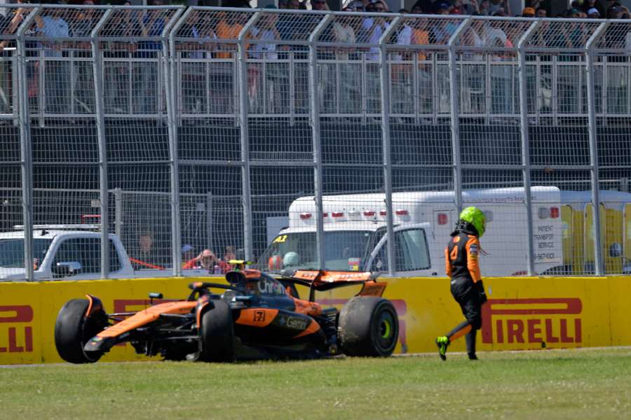Norris walks out of car after crash at Canadian GP