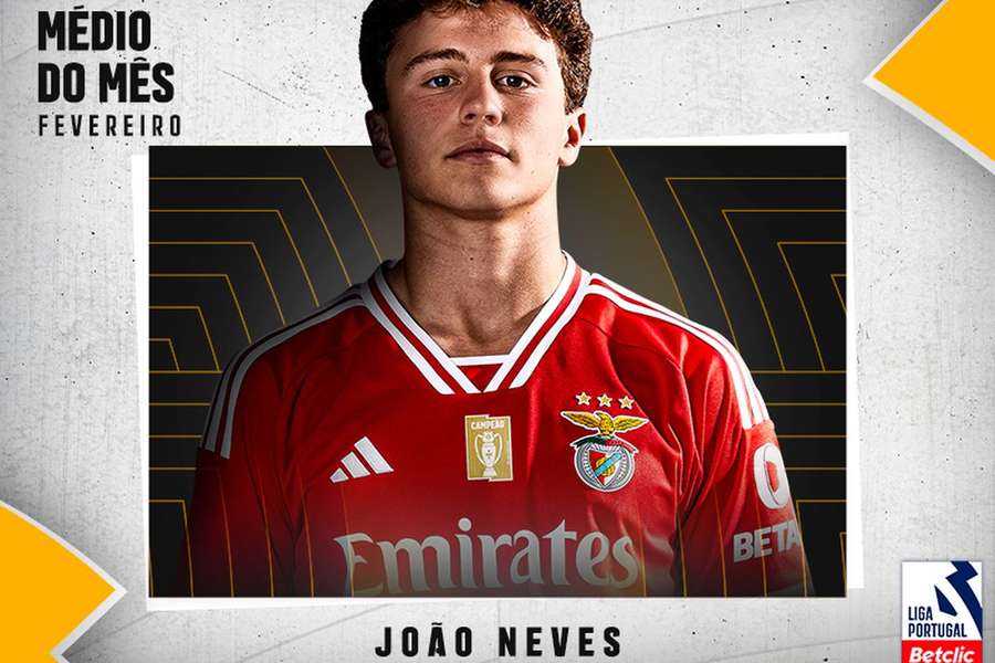 João Neves eleito o melhor médio de fevereiro da Liga
