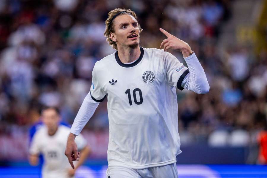 Germany's Nick Woltemade celebrates after scoring his side's second goal against France