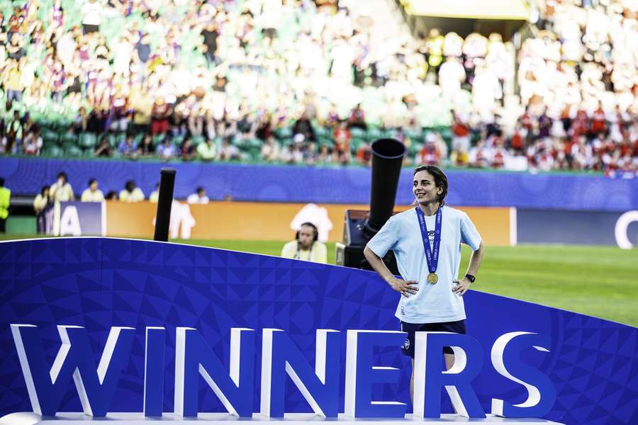Renee Slegers celebrating the Champions League title, 24 May 2025.
