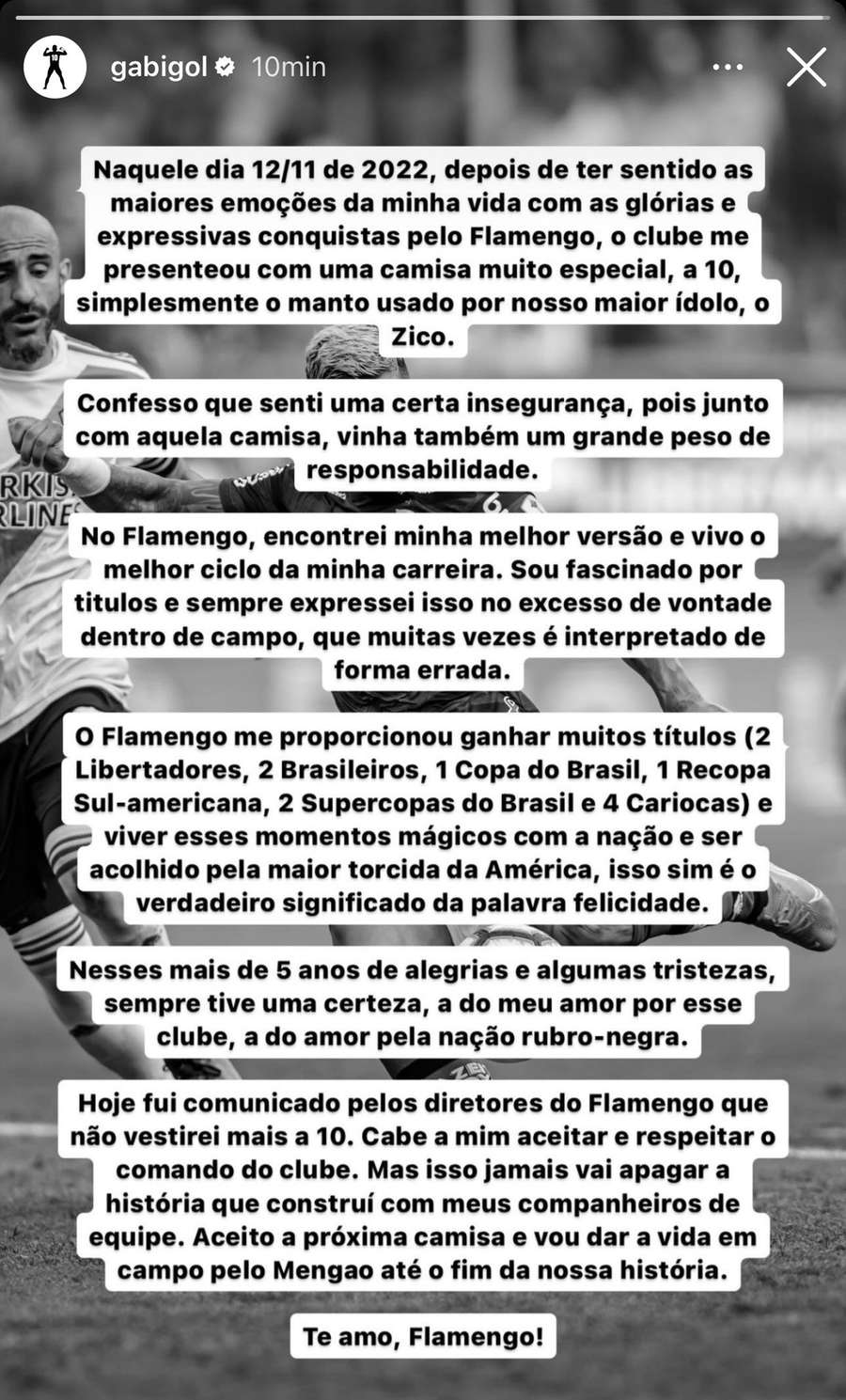 Mensagem de Gabigol no Instagram