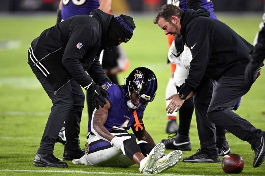Baltimore Ravens wide receiver Zay Flowers after being injured during the Cleveland Browns game.