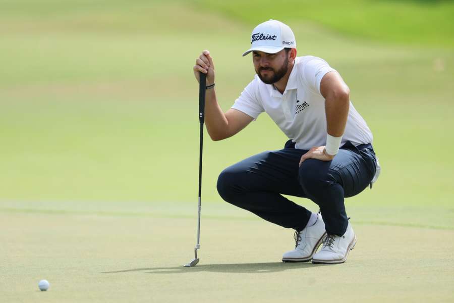 American Hayden Buckley lines up a putt on the way to the 54-hole lead in the US PGA Tour Sony Open in Hawaii