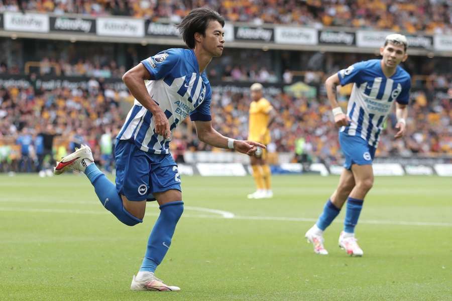 Kaoru Mitoma celebrates as Brighton won for the second time in as many games