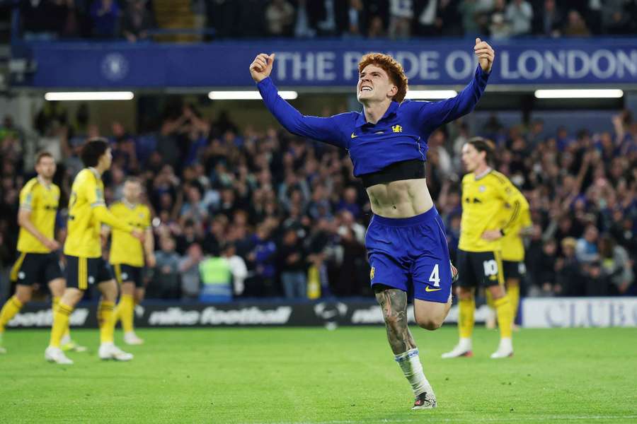 Chelsea's Valentin Barco celebrates scoring their fifth goal Chelsea's Valentin Barco celebrates scoring their fifth goal
