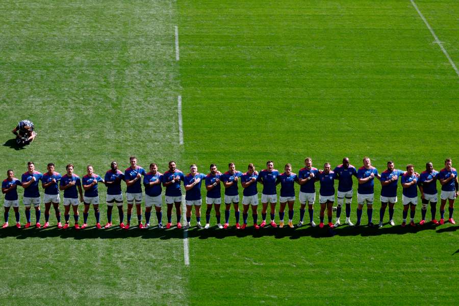 Italy line up for their national anthem during the World Cup