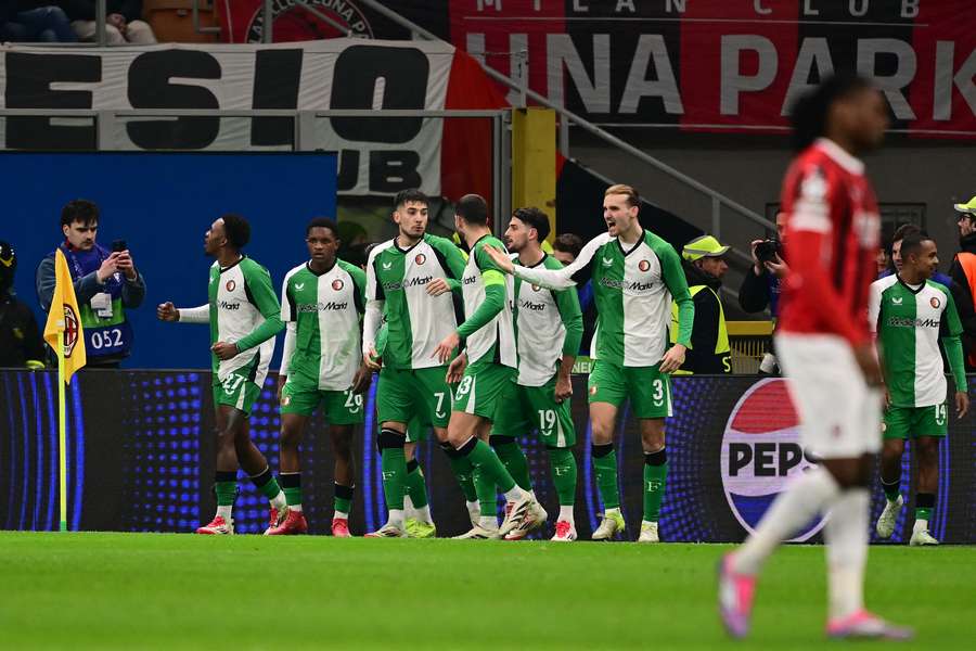 Feyenoord celebrate equaliser which sent them through