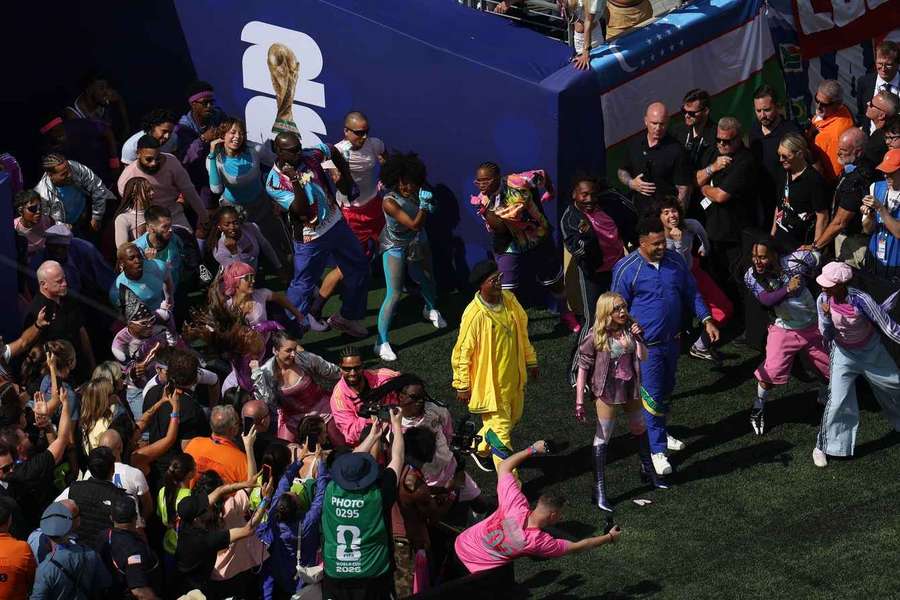 Madonna performs during the half-time show at the 2026 World Cup, accompanied by Ronaldinho and Ronaldo Madonna performs during the half-time show at the 2026 World Cup, accompanied by Ronaldinho and Ronaldo
