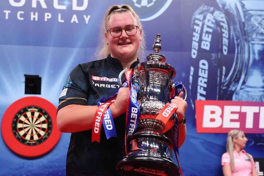 Beau Greaves celebrates after winning the Women's World Matchplay title Beau Greaves celebrates after winning the Women's World Matchplay title