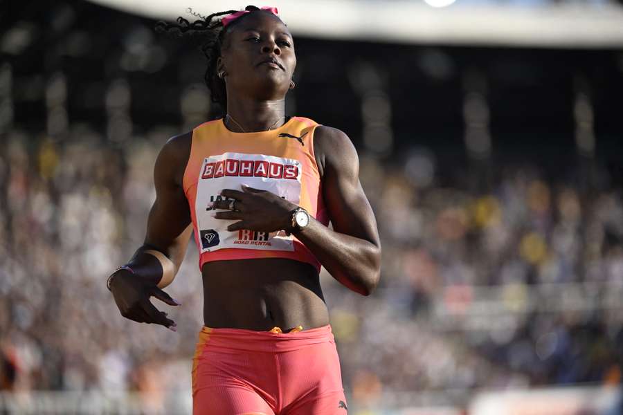 Shericka Jackson of Jamaica wins the women's 200m during the Diamond League Bauhaus Athletics Gala