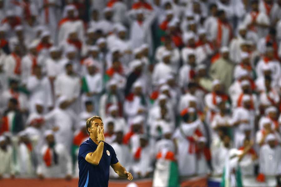 Julen Lopetqgui urges his Qatar side on during their match on Tuesday