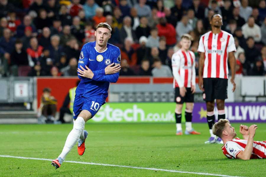 Chelsea's Cole Palmer celebrates scoring a goal
