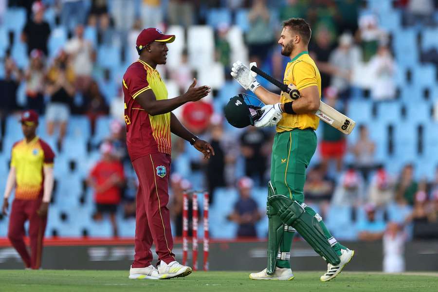 Aiden Markram, right, steered his side to victory with a knock of 38 not out