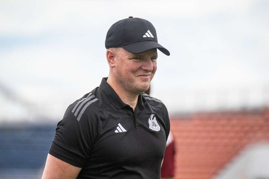 Eddie Howe leads a training session at the Komazawa Olympic Park Stadium in Tokyo