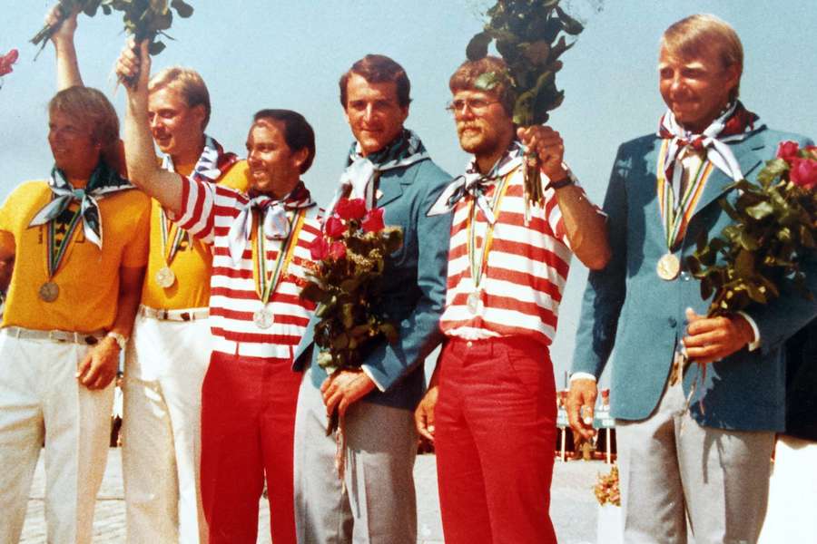 Alex (de azul, à esquerda) e Lars (de azul, à direita), campeões olímpicos em Moscou 1980