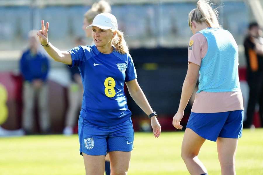 Sarina Wiegman leads an England training session prior to the match