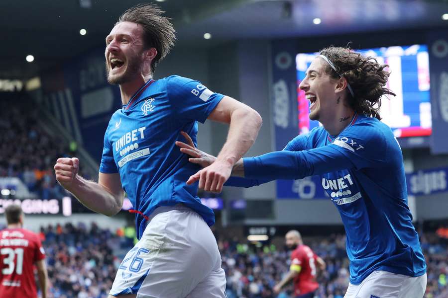 Ben Davies of Rangers celebrates after scoring his team's second goal 