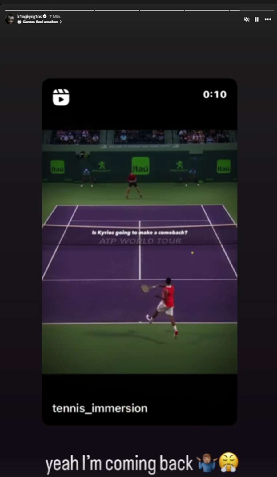 Kyrgios ließ seine Follower auch über Instagram von seinem Comeback wissen