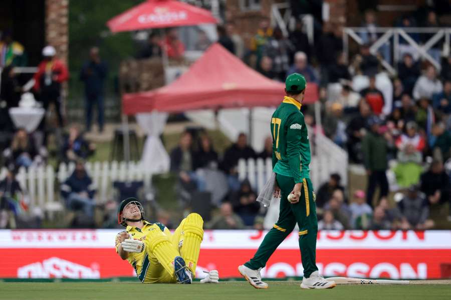 Cameron Green reacts in pain after being hit in the lower abdomen by a high full toss. Cameron Green reacts in pain after being hit in the lower abdomen by a high full toss.