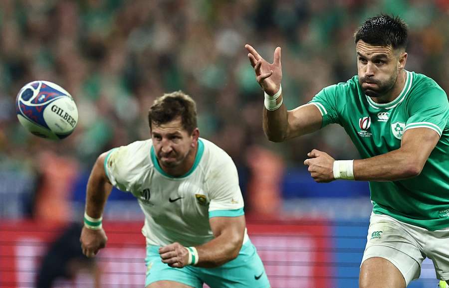 Ireland's scrum-half Conor Murray passes the ball during the France 2023 Rugby World Cup Pool B match between South Africa and Ireland