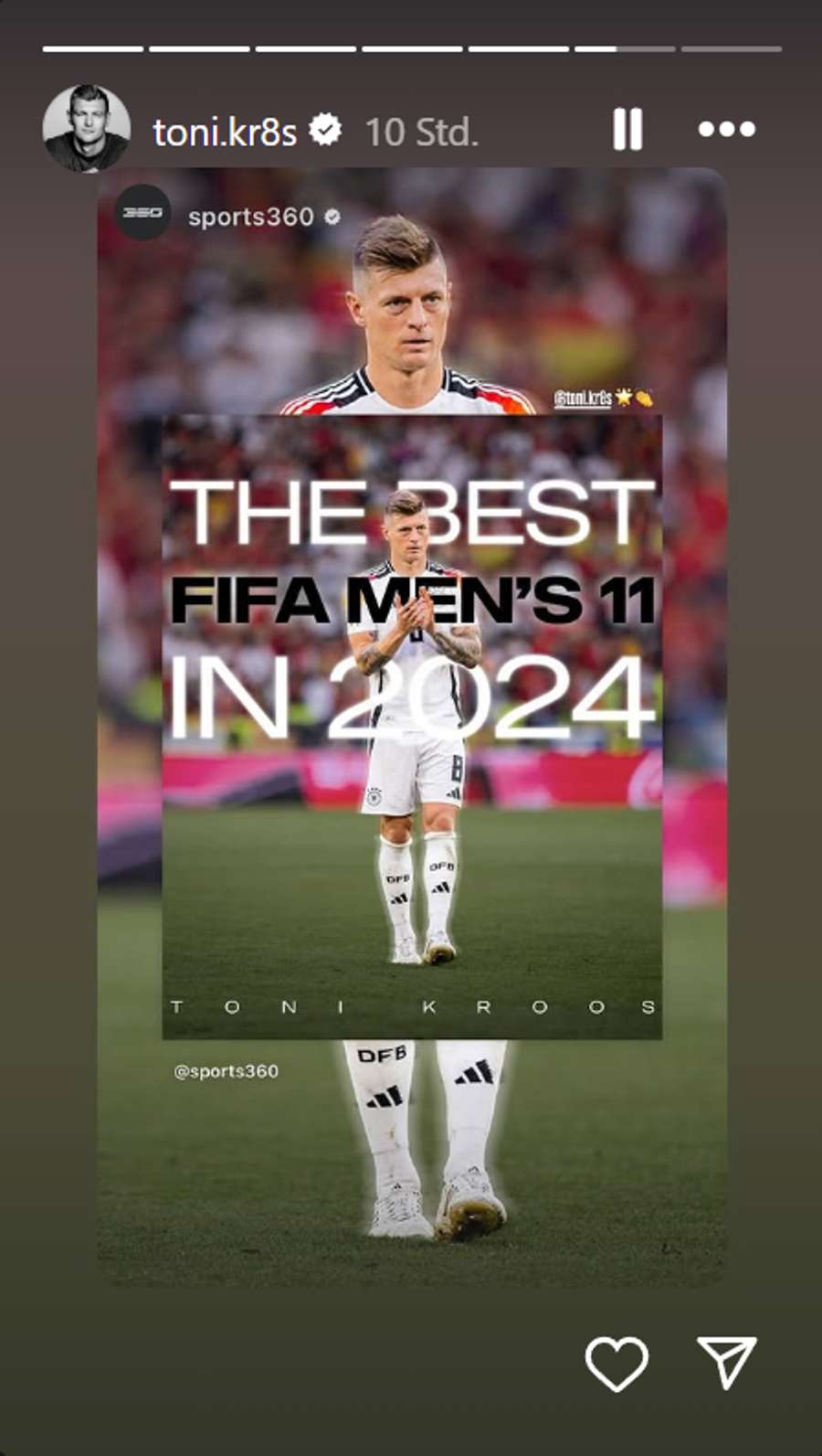 Kroos wurde von der FIFA in die beste Elf des Jahres gewählt