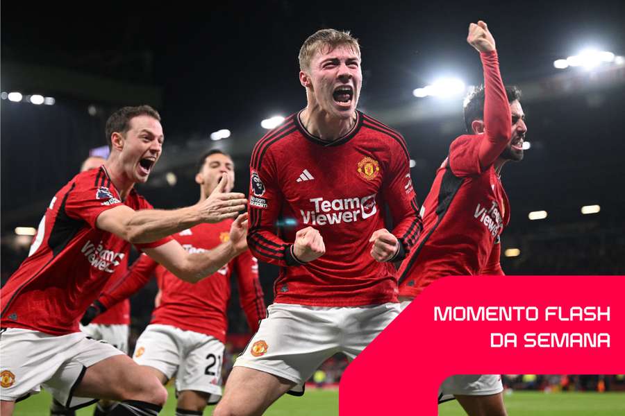 Hojlund festeja o golo em Old Trafford