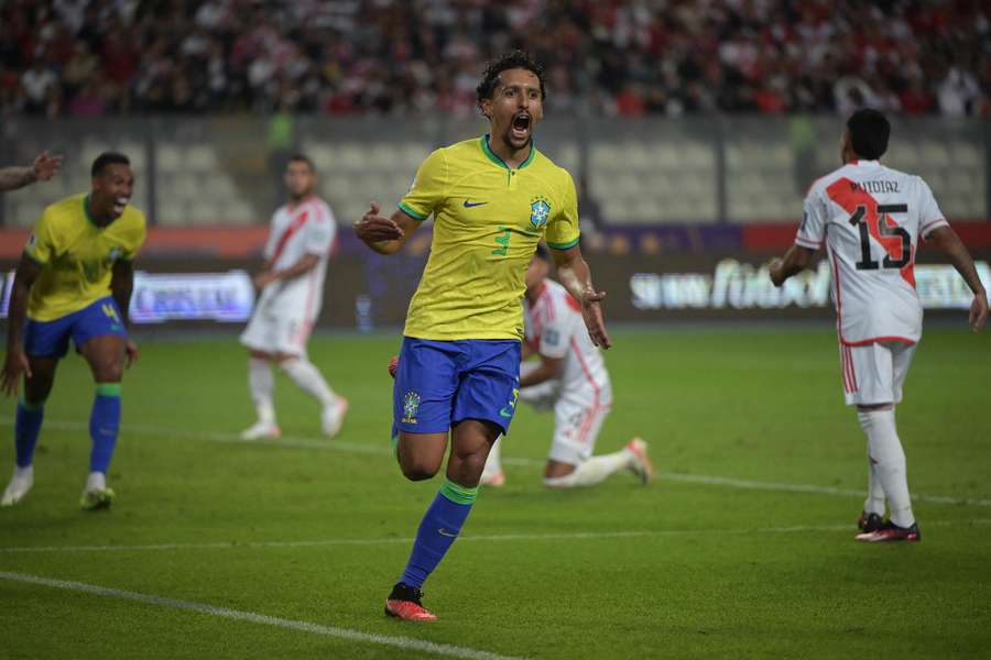 Brazil defender Marquinhos celebrates