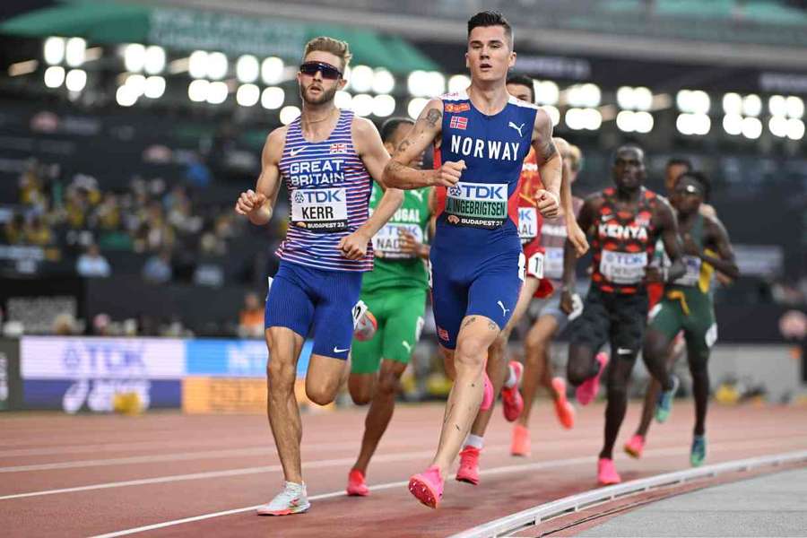 Britain's Josh Kerr and Norway's Jakob Ingebrigtsen lead the field in the men's 1500m heats