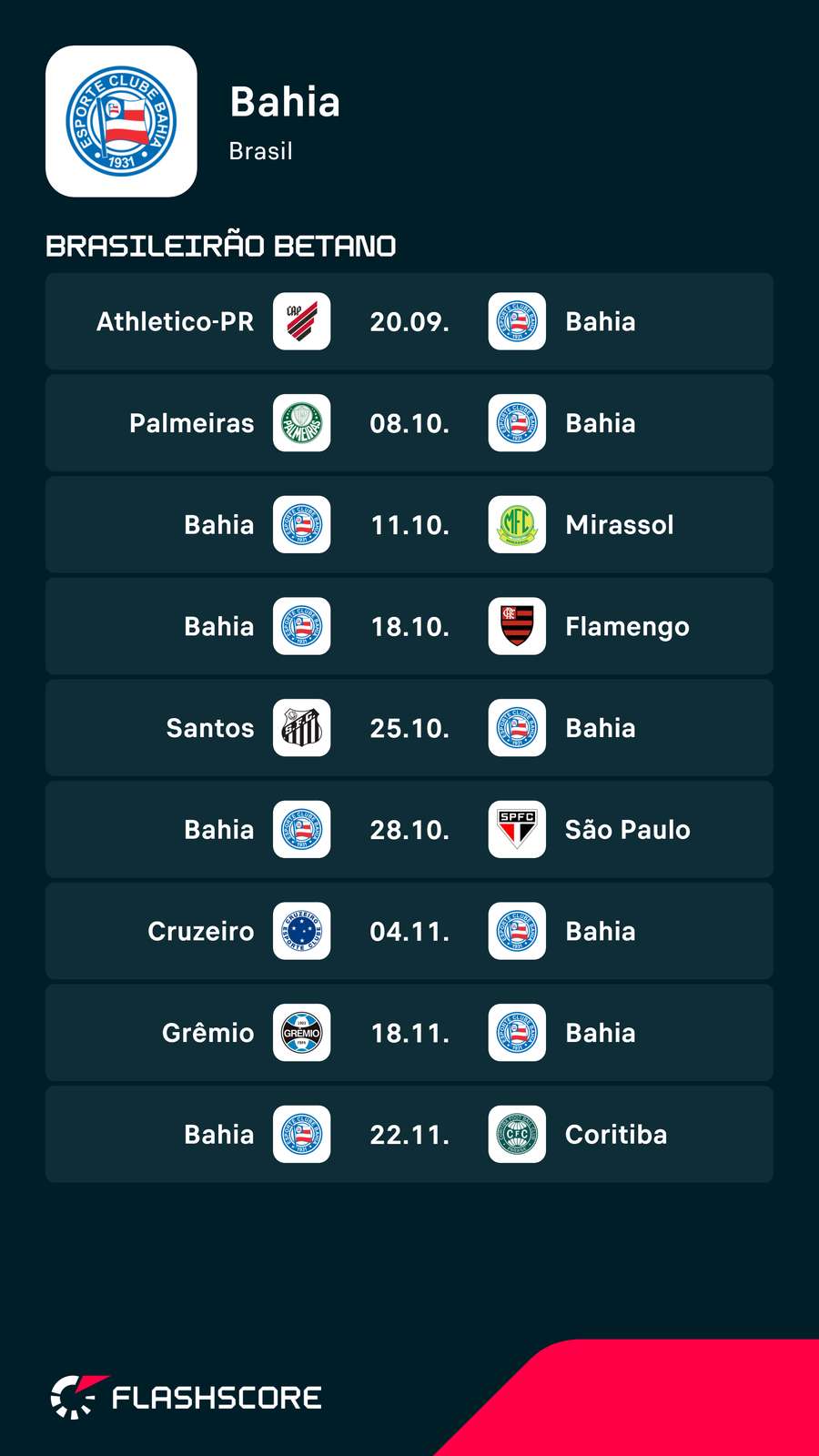 Os próximos jogos do Bahia no Brasileirão Os próximos jogos do Bahia no Brasileirão