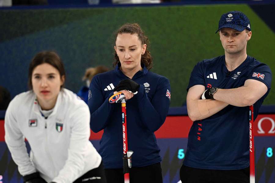 Great Britain's Jennifer Dodds and Bruce Mouat look on during their match against Italy's Stefania Constantini and Amos Mosaner