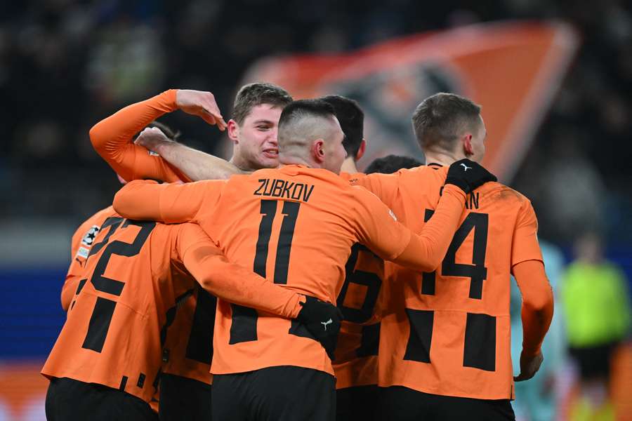 Shakhtar celebrate the only goal of the game