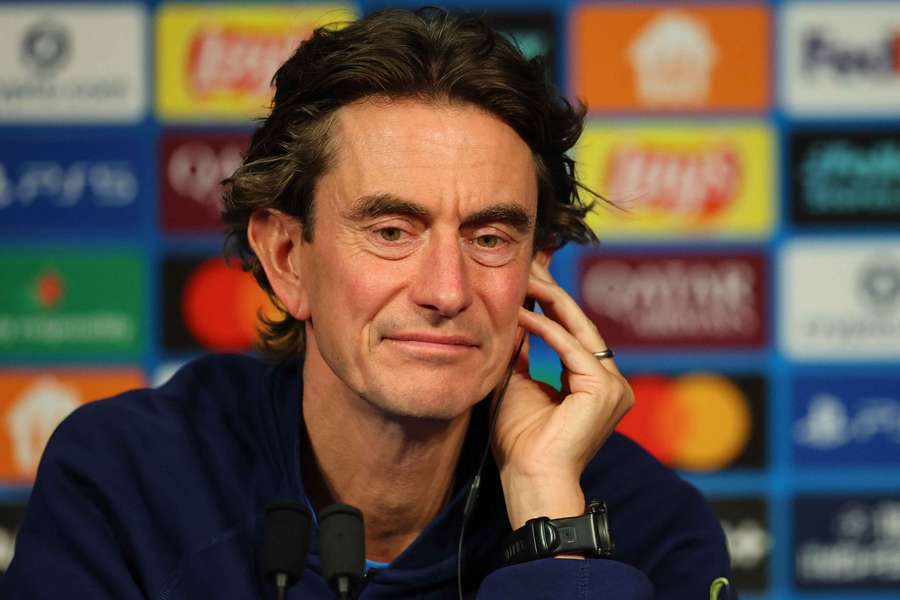 Tottenham Hotspur manager Thomas Frank during his press conference in Paris