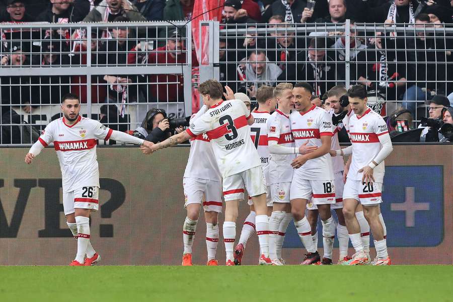 Stuttgart players celebrate their second goal